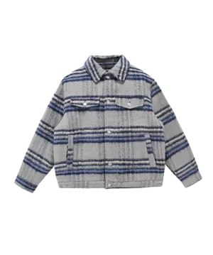 Causal Fuzzy Plaid Down Coat