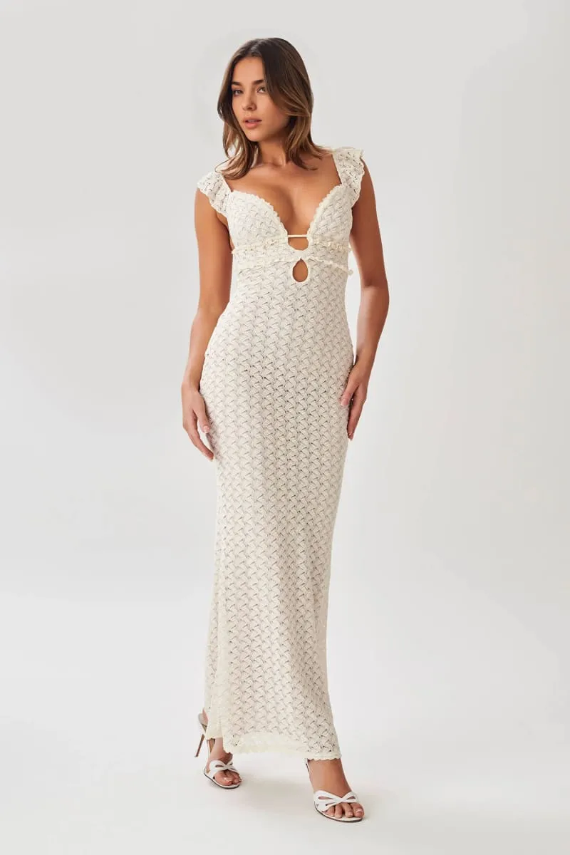 White Lace Sleeveless Backless Maxi Dress