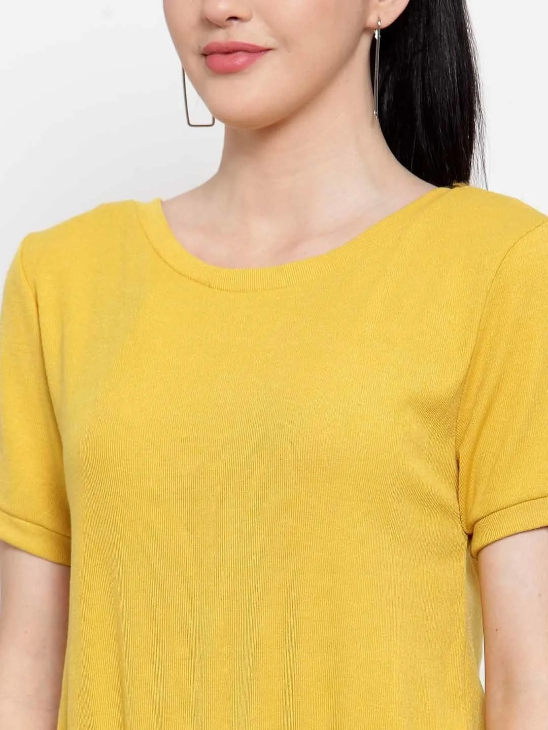 Women Yellow Hosiery Straight Fit Dress